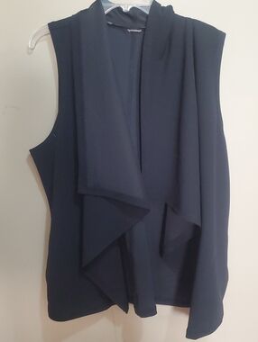 Sleeveless Draped Open-Front Vest - Black Size Xl